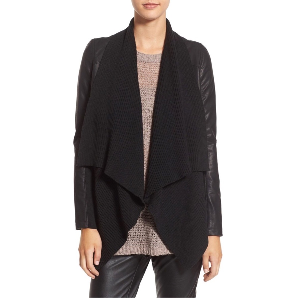 BLANKNYC Knit Drape Faux Leather Jacket